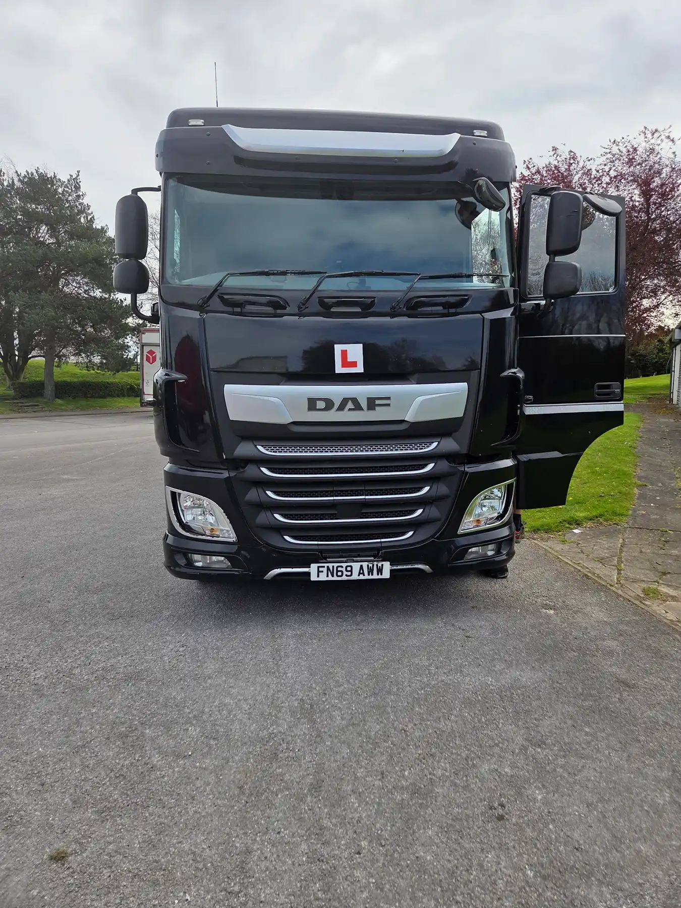 front of black truck
